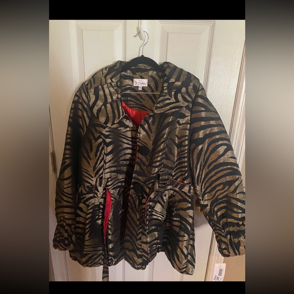 St. John Black and Gold Zebra Print Utility Jacket